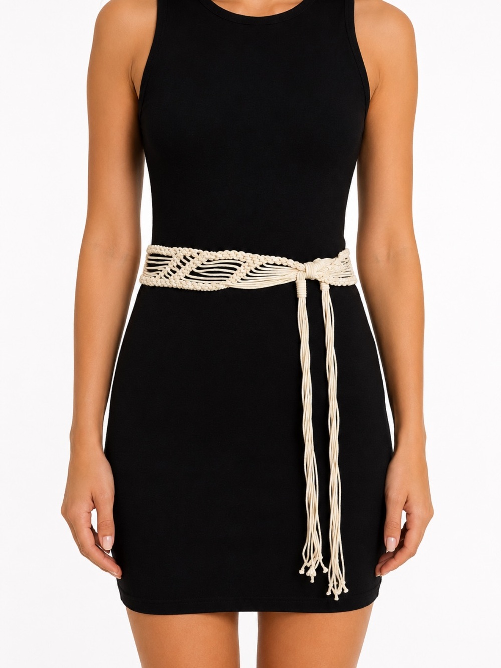 NEW Elan Crochet Belt in Beige / 36 inches